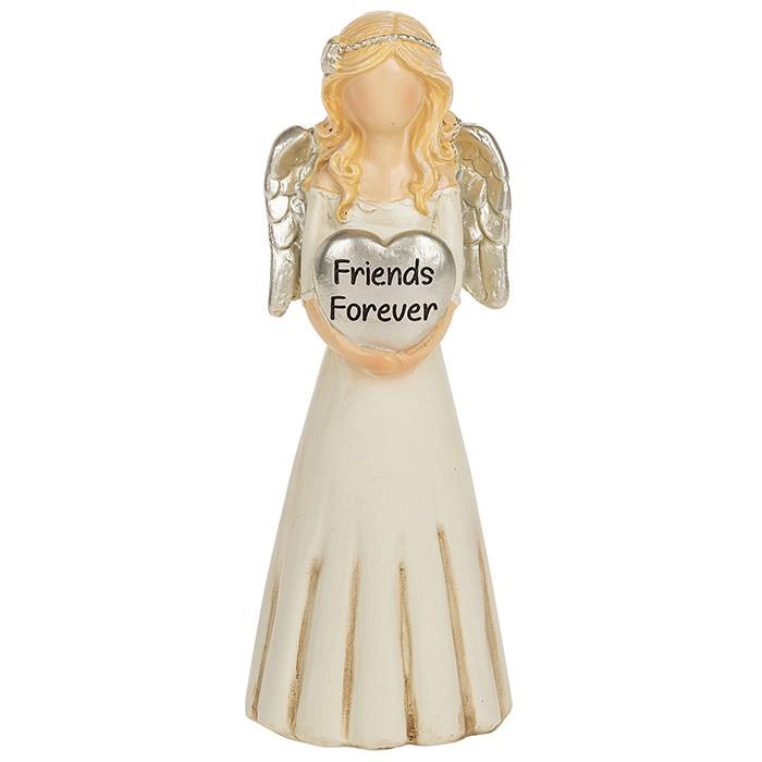 Heartfelt angel figurine depicts angel holding a heart with sentiment Friends Forever