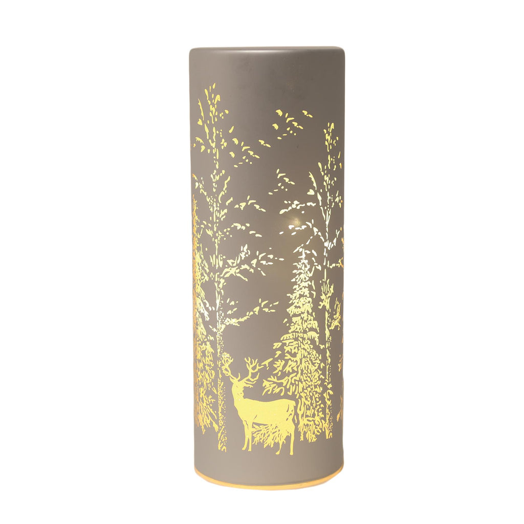 Winter Forest Scene with Stag cylinder LED Light Up
