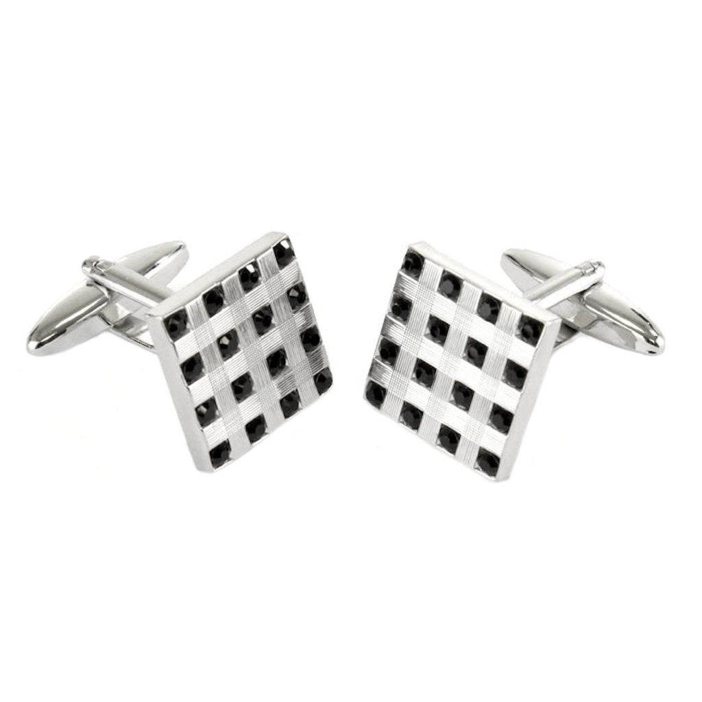 square shaped dress cufflinks with black stone crystals
