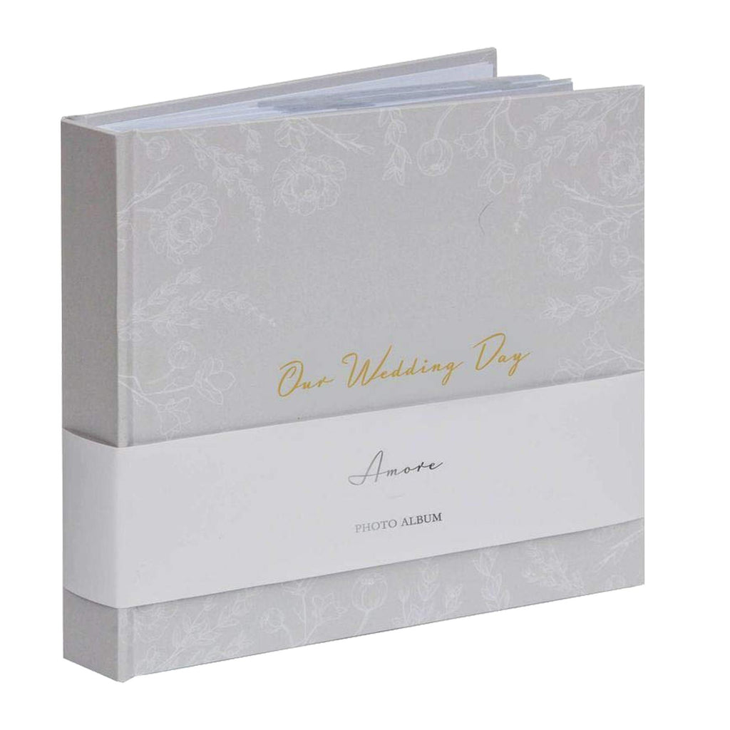 Our Wedding Day Photo Album delicate grey and white floral design album cover holds 50 photos 4x6"