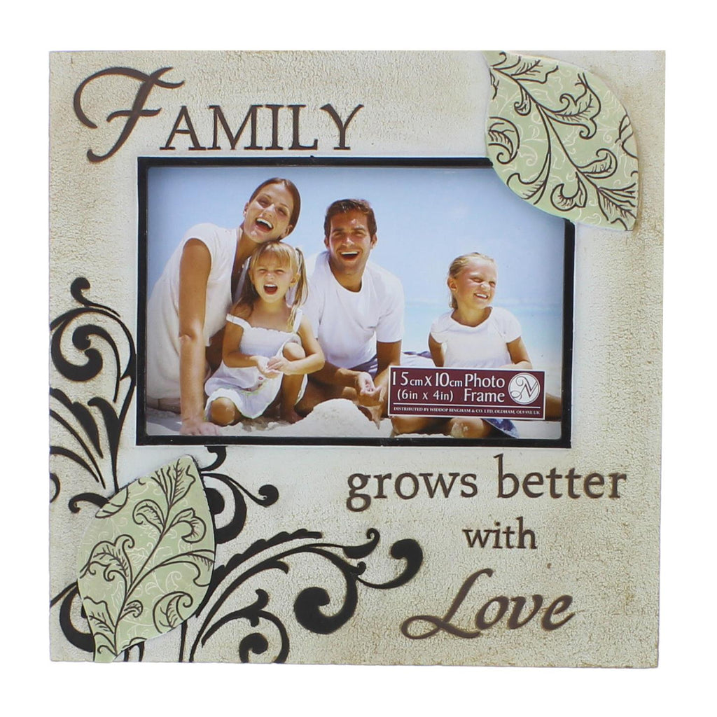 Family grows better with love modern style freestanding photo frame 6x4"
