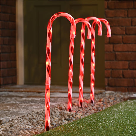 Red & White Candy Cane LED Christmas Pathway Stake Lights 4 Pack