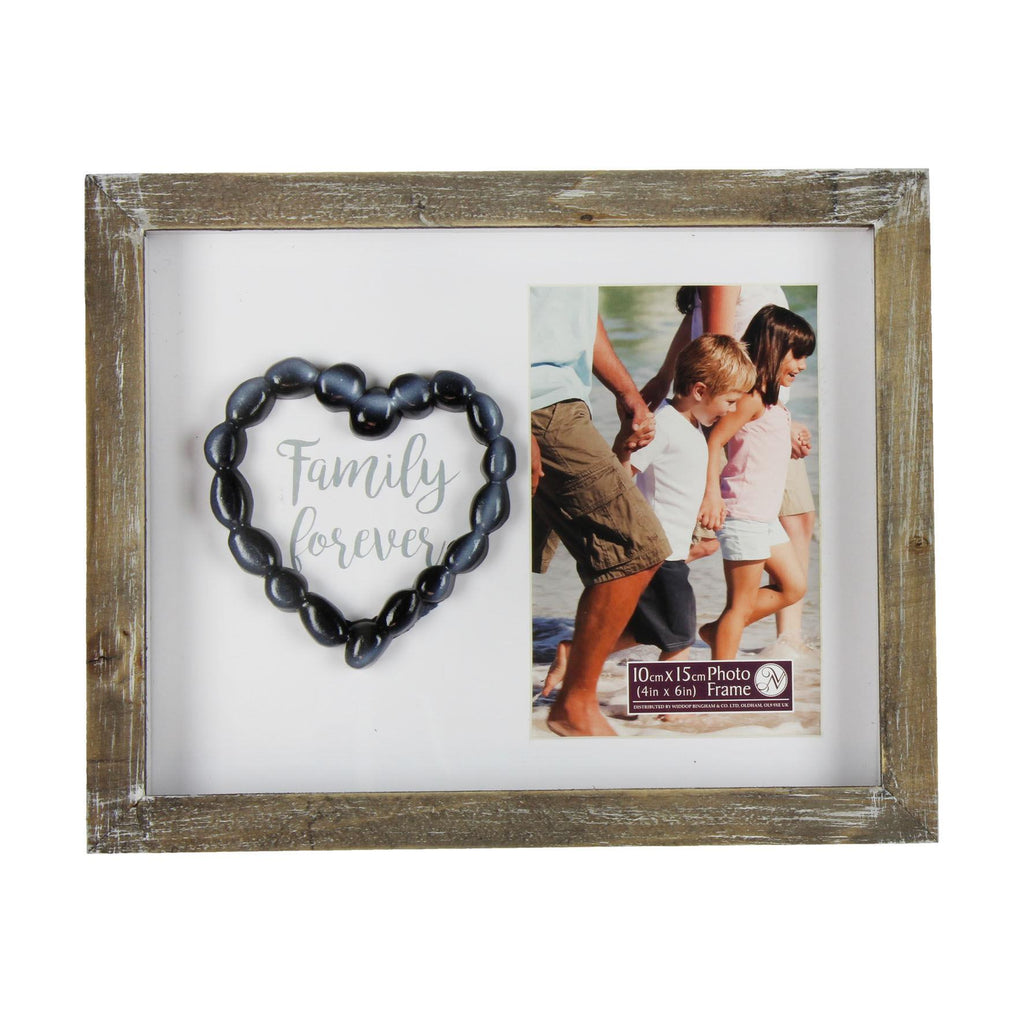 Family forever wooden photo frame on left side family forever in pebble heart