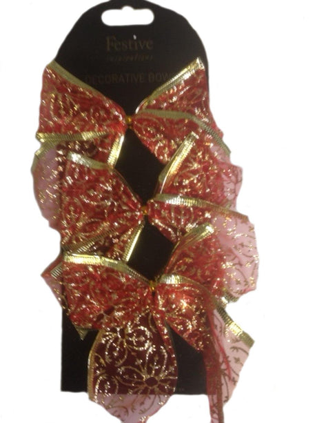 Red organza bows with gold trim and gold starburst design  set of 6 