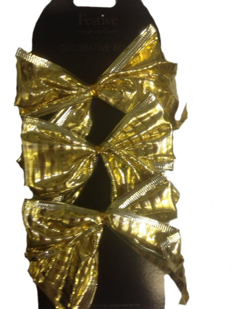 Decorative Gold Bows with Stripes Set of 6