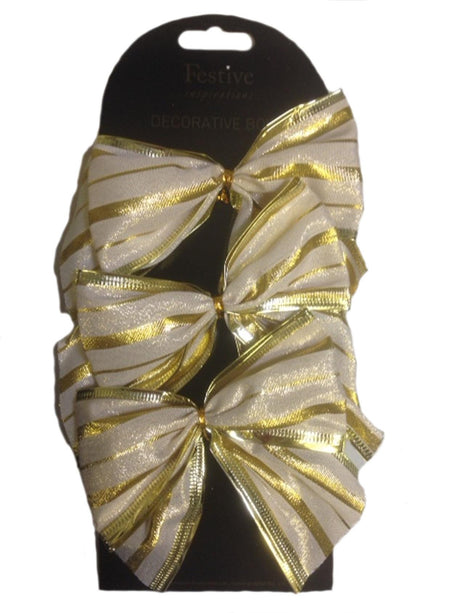 gold and ivory striped bows for Christmas tree or garlands