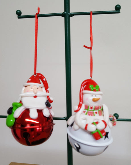 Christmas Tree Hanging Decorations - Jingle Santa & Snowman Pack of 2 Assorted