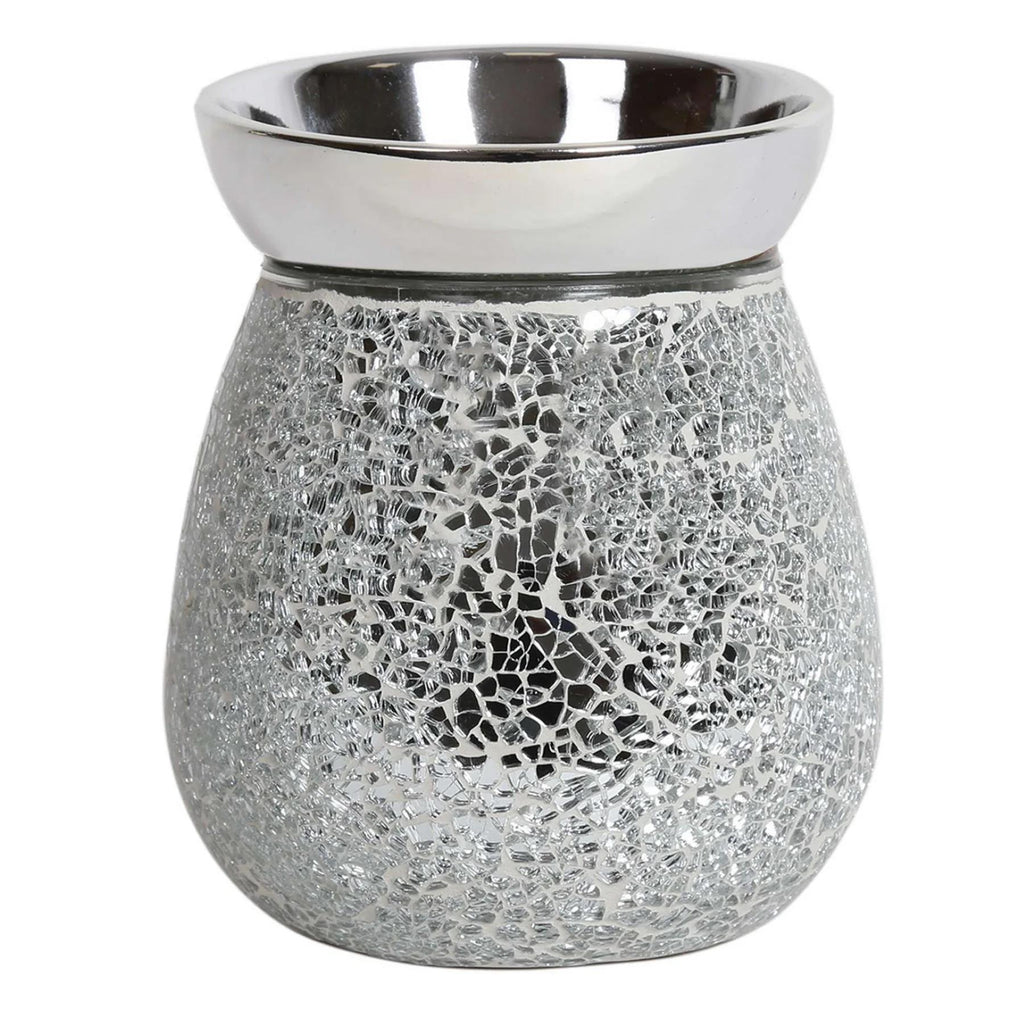 Silver crackle electric wax melt burner with removeable dish
