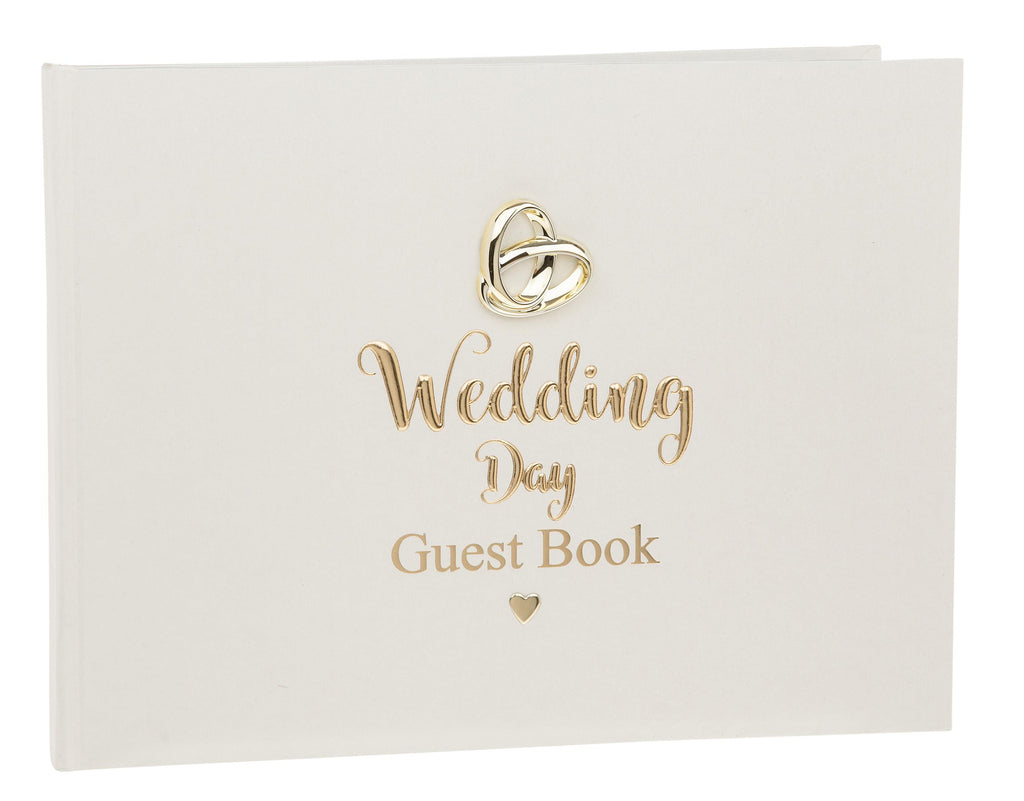 Wedding Day Guest Book off white with gold lettering