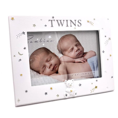 Bambino Twins Photo Frame white with stars design and teddy bear icon