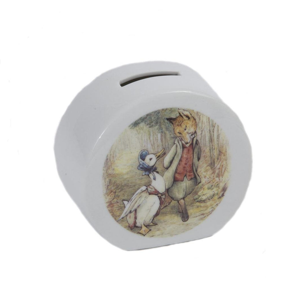 Beatrix Potter Porcelain Money Box with illustration of Jemima Puddleduck and Mr Fox