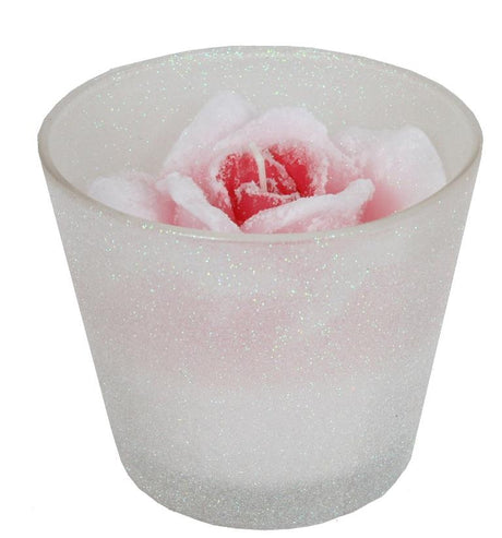 Rose Candle in a Pale Pink Glitter Glass Jar