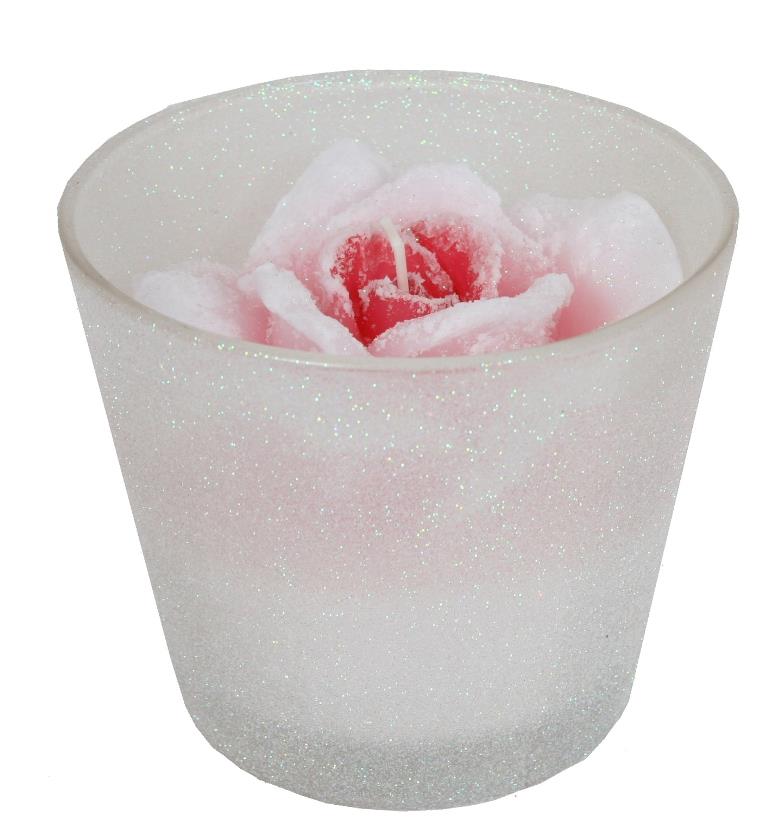 Rose Candle in a Pale Pink Glitter Glass Jar
