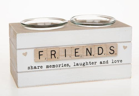 Friends Scrabble tiles design on sentiment candle holder
