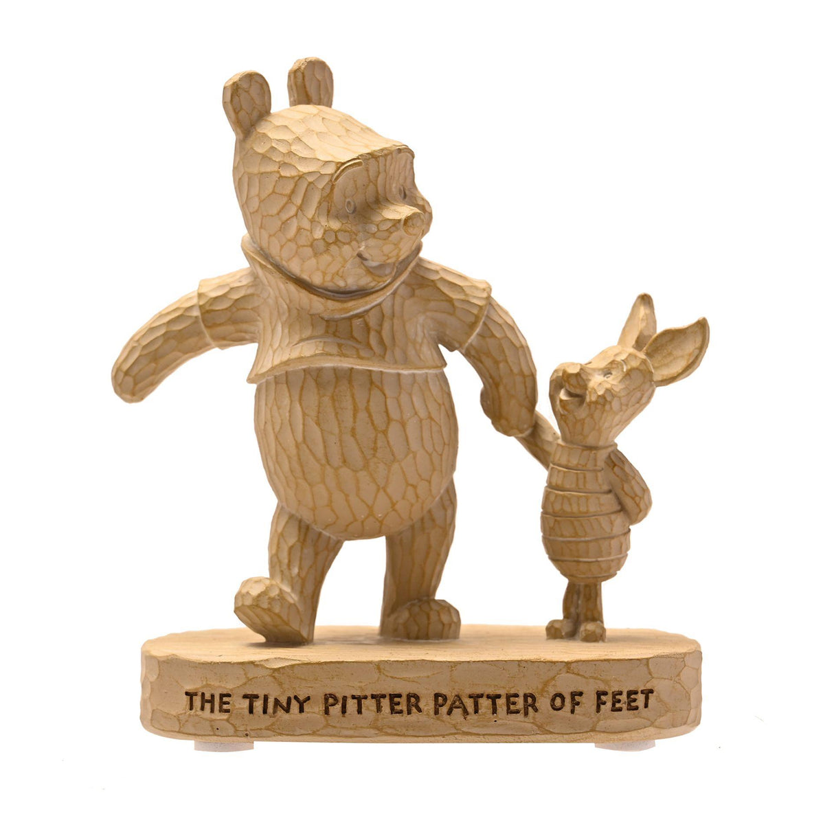 Winnie the Pooh & Piglet holding hands wooden carved look figurine sentiment The Tiny Pitter Patter of Feet