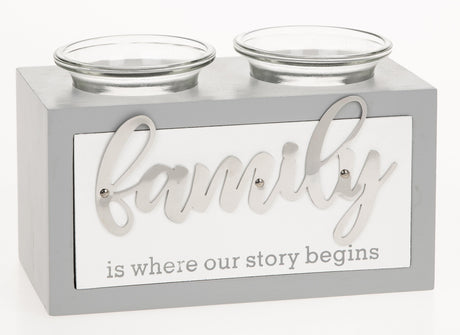 Family is where our story begins block double candle holder 