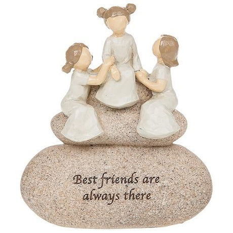 Best Friends are always there sentiment stones figurine showing 3 friends sat on stones