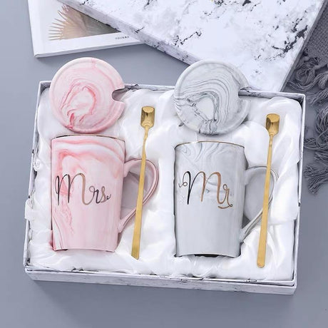 Mr & Mrs Mugs Gift Set - Grey & Pink