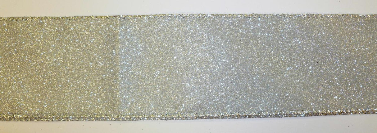 Gift Wrapping - Ribbon Silver Shimmer Glitter 2.5" x 10Y