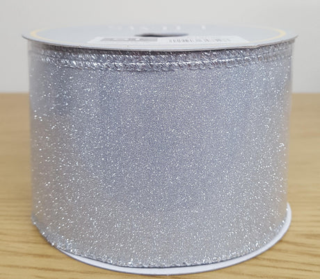 Gift Wrapping - Ribbon Silver Shimmer Glitter 2.5" x 10Y