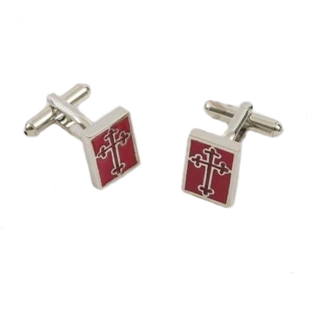 Masonic Red & Silver Cross Cufflinks