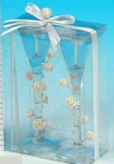 Champagne Glass Candles with White Roses 12 Pack