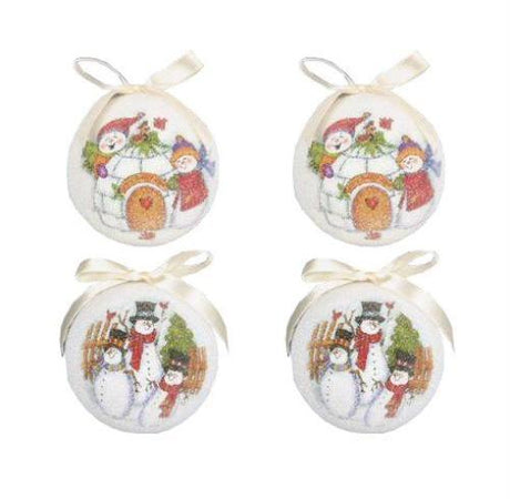 Christmas Tree Baubles - Decoupage Snowmen Pack of 4 Assorted