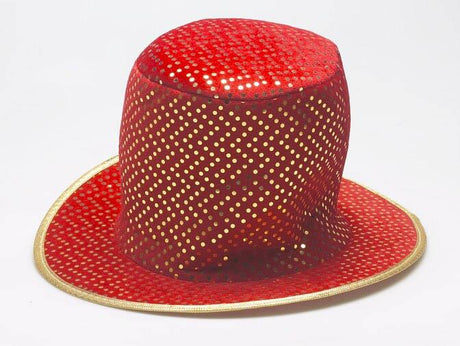 Velvet Top Hat With Gold Sequins (Red)