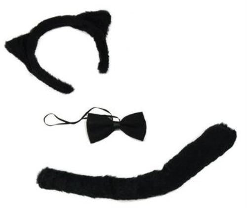 Cat Accessory Kit - Ears Tail & Bow Tie (Black)