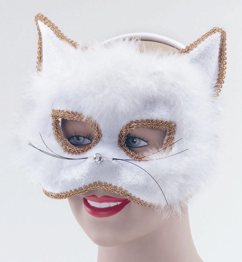 Cat Mask With Marabou Trim On Headband (White)