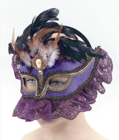 Velvet Mask with Lace Trim On Headband (Purple)