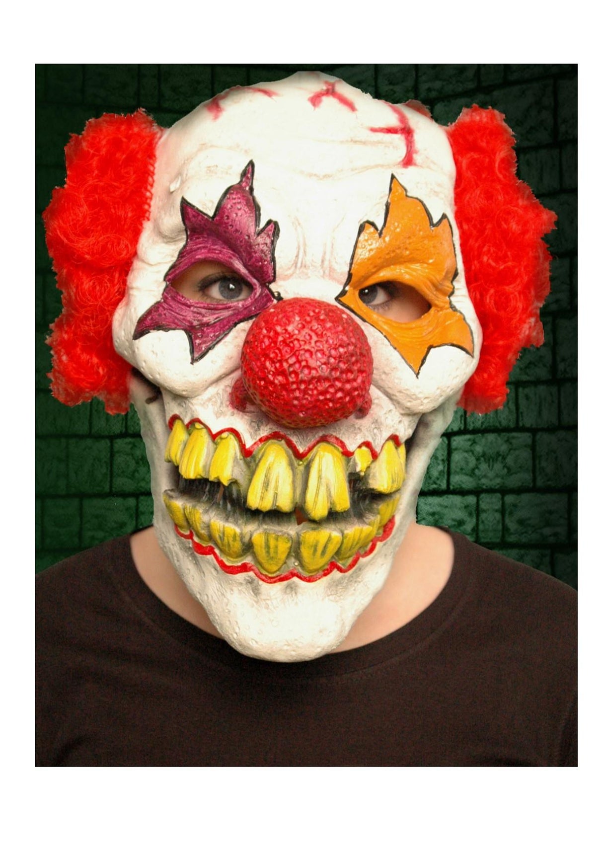 Menacing Clown Latex Overhead Mask With Red Hair