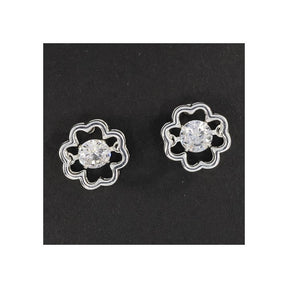 moving crystals silver plated earrings - clover stud