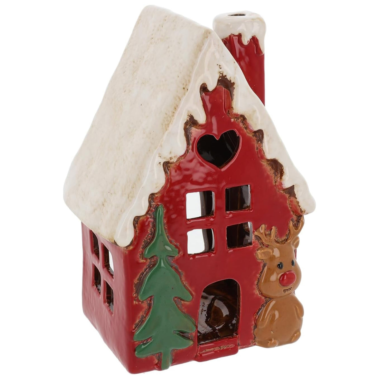 Village Pottery Christmas Collection Tea Light Holders - Reindeer House