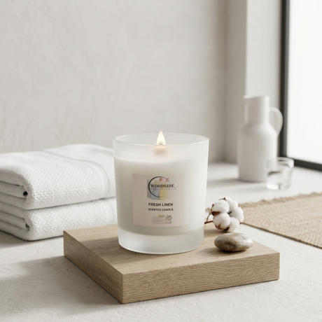 Woodside Home Fragrance Wooden Wick Glass Scented Candle - Fresh Linen