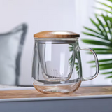 Woodside Home Living - Double-Wall Bamboo Glass Tea Tumbler with Infuser Lid