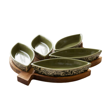 William Morris 5 Leaf Snack Dishes & Tray Set - Willow Bough