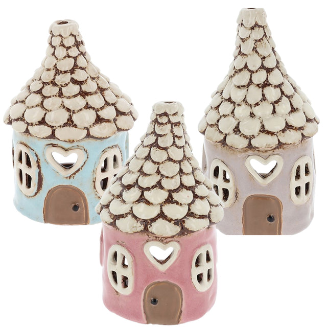 Village Pottery Round Heart House Tea Light Holders