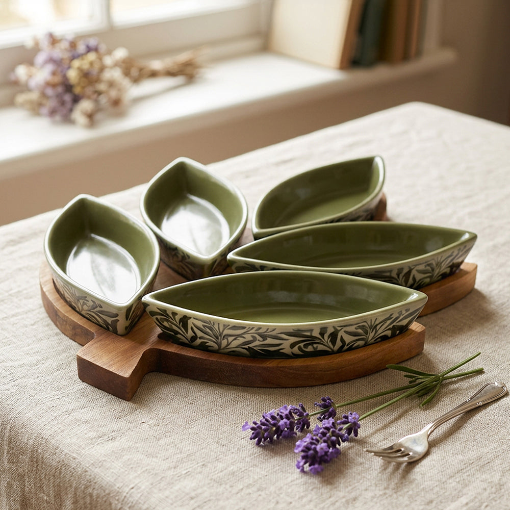 William Morris 5 Leaf Snack Dishes & Tray Set - Willow Bough