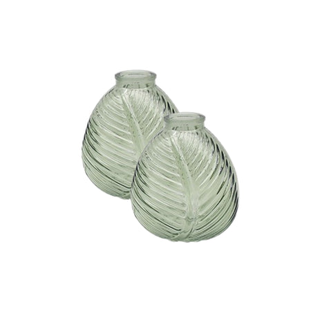 Bright Ribbed Glass Medium Ball Vase (Set of 2) - Green