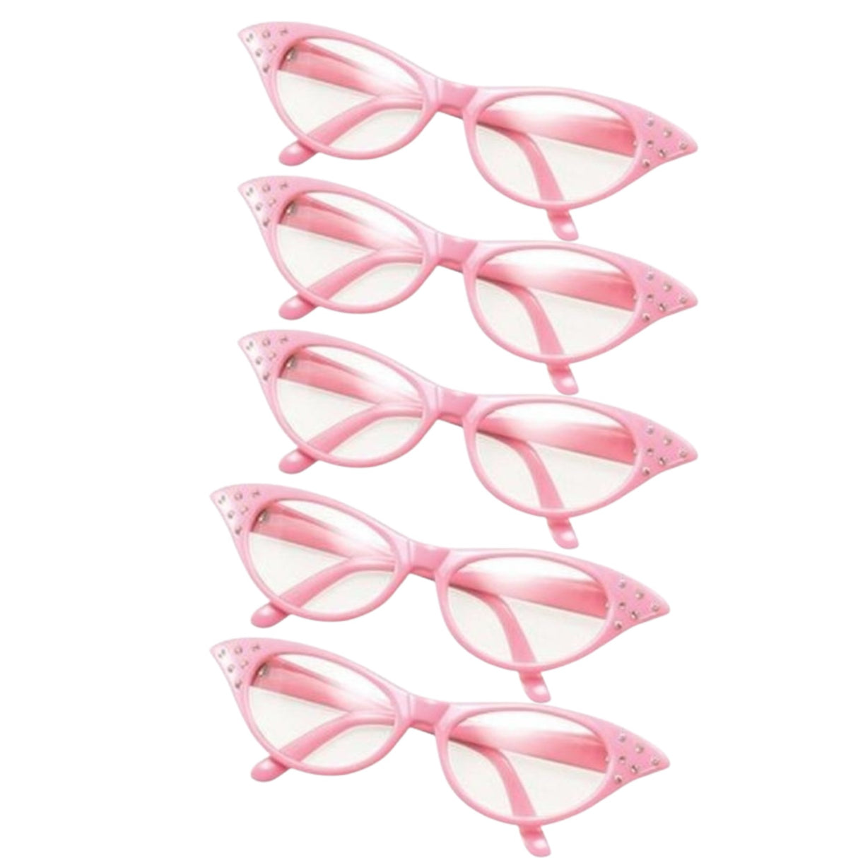 Pack of 5 Ladies Pink 50`s Style Glasses Fancy Dress Costume Accessory