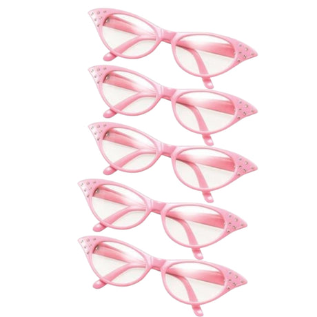 Pack of 5 Ladies Pink 50`s Style Glasses Fancy Dress Costume Accessory