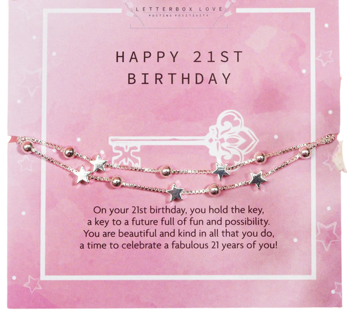 Letterbox Love Silver Plated Bracelet - Happy 21st Birthday