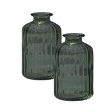 Satchville Ribbed Glass Bottle Vases 10cm - Vintage Green Set of 2