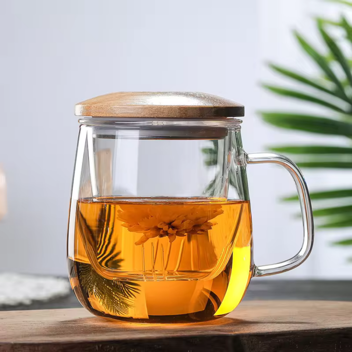 Woodside Home Living - Double-Wall Bamboo Glass Tea Tumbler with Infuser Lid