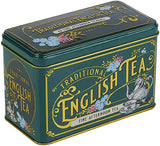 New English Teas Vintage Victorian Tin Caddy with 40 Afternoon Tea Bags - Bottle Green