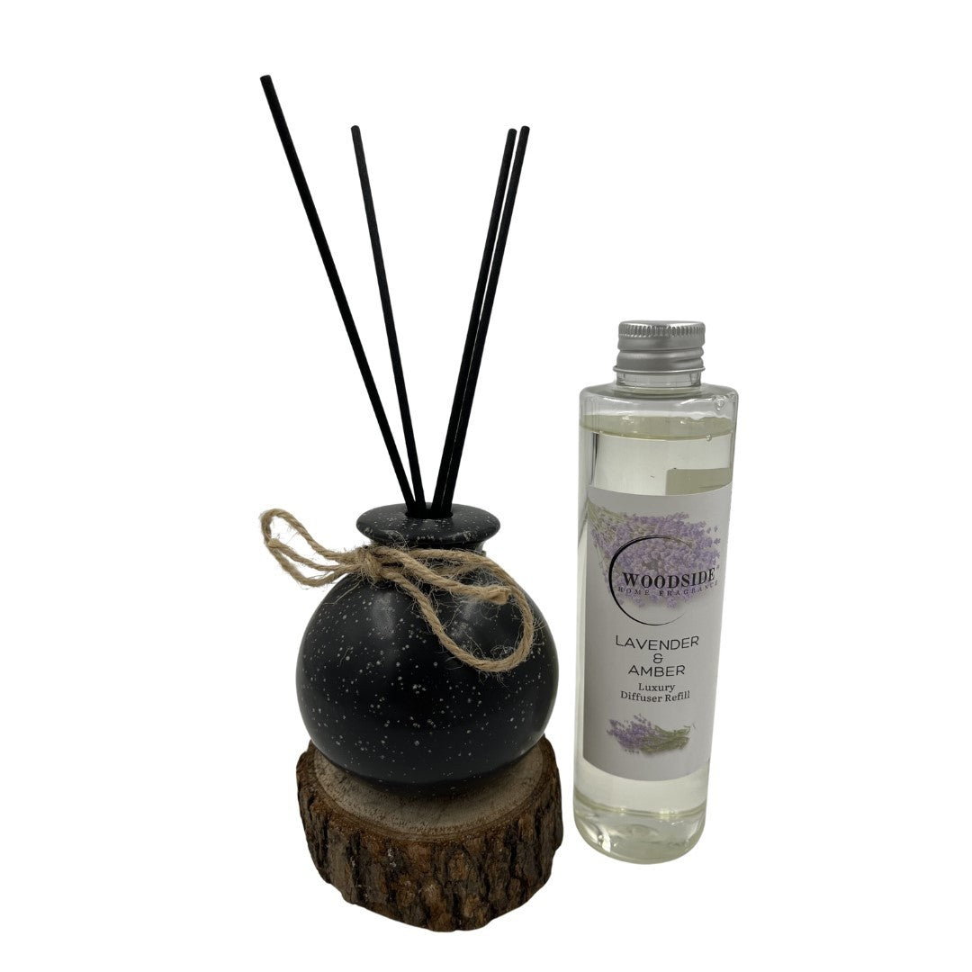 Woodside Round Pastel Black Ceramic Reed Diffuser Vase with Woodside Luxury Refill