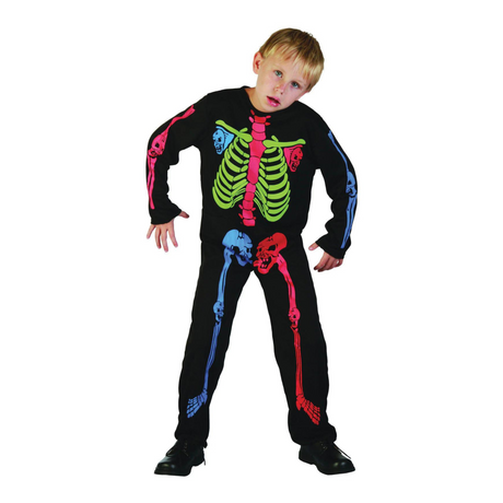 Kids Skeleton Multi Colour Book Week Halloween Fancy Dress Costume Age 4 - 11