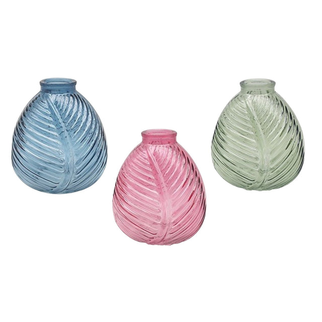 Bright Glass Leaf Bottle Vase - Various Colours