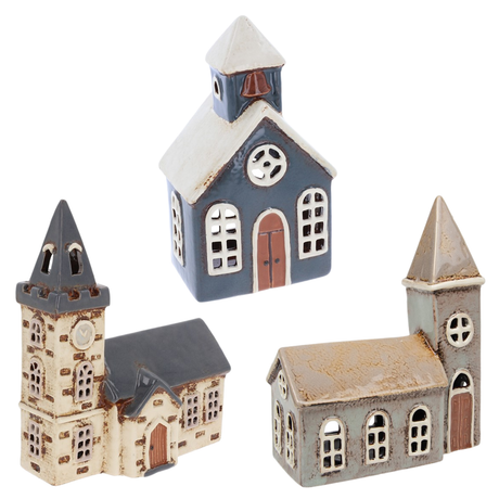Village Pottery Tea Light Holders - Church Collection